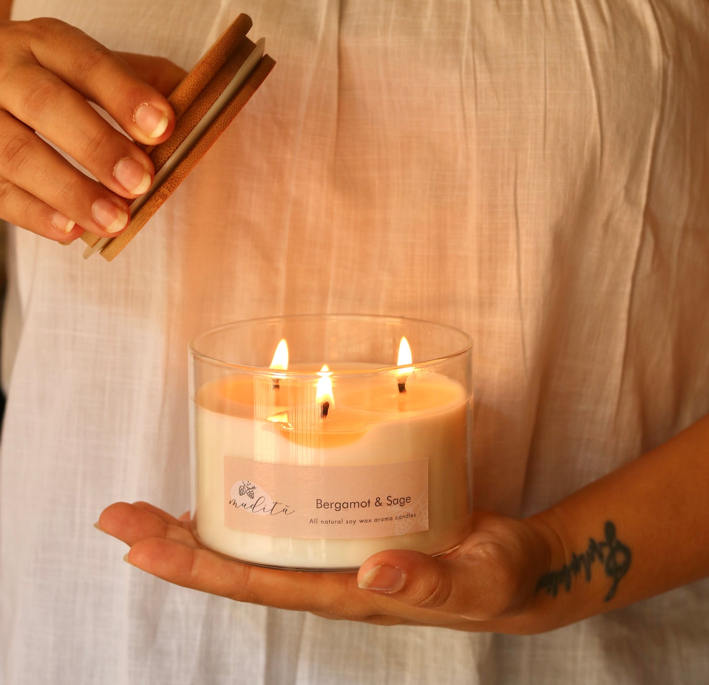 3 wick wooden lid